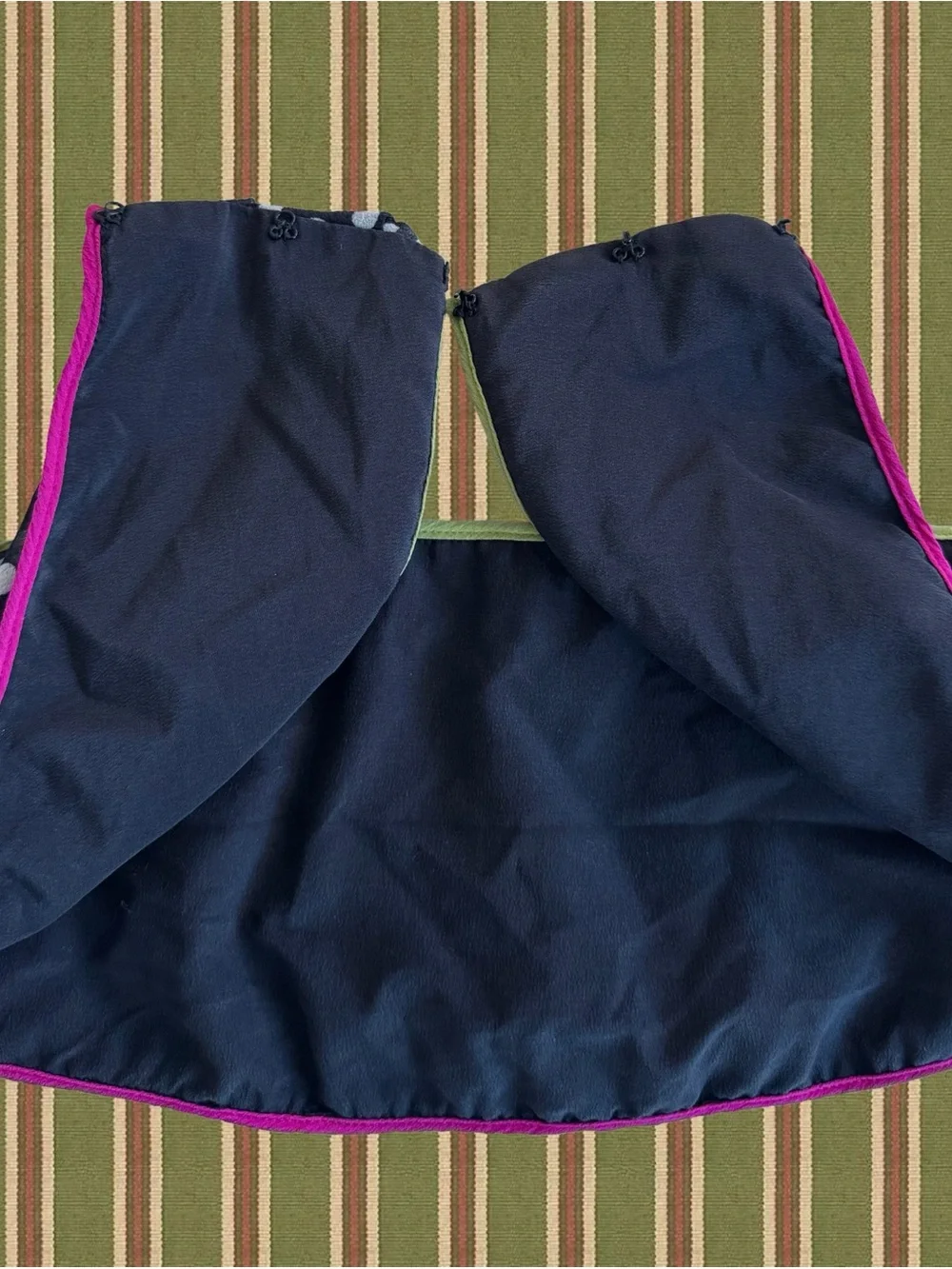 Silk Black & White Polka Dot Cummerbund Belt with Pink and Green Piping Detail